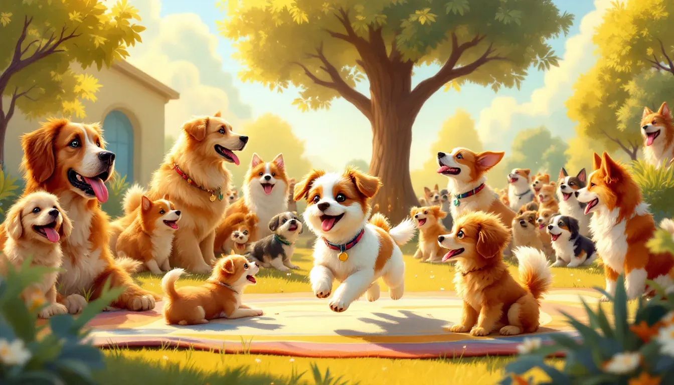 A dog interacting with other dogs during its stay at a boarding facility.