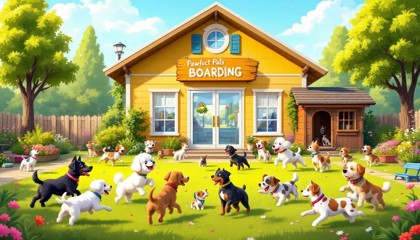 A professional dog boarding service ensuring the safety and comfort of various dogs.